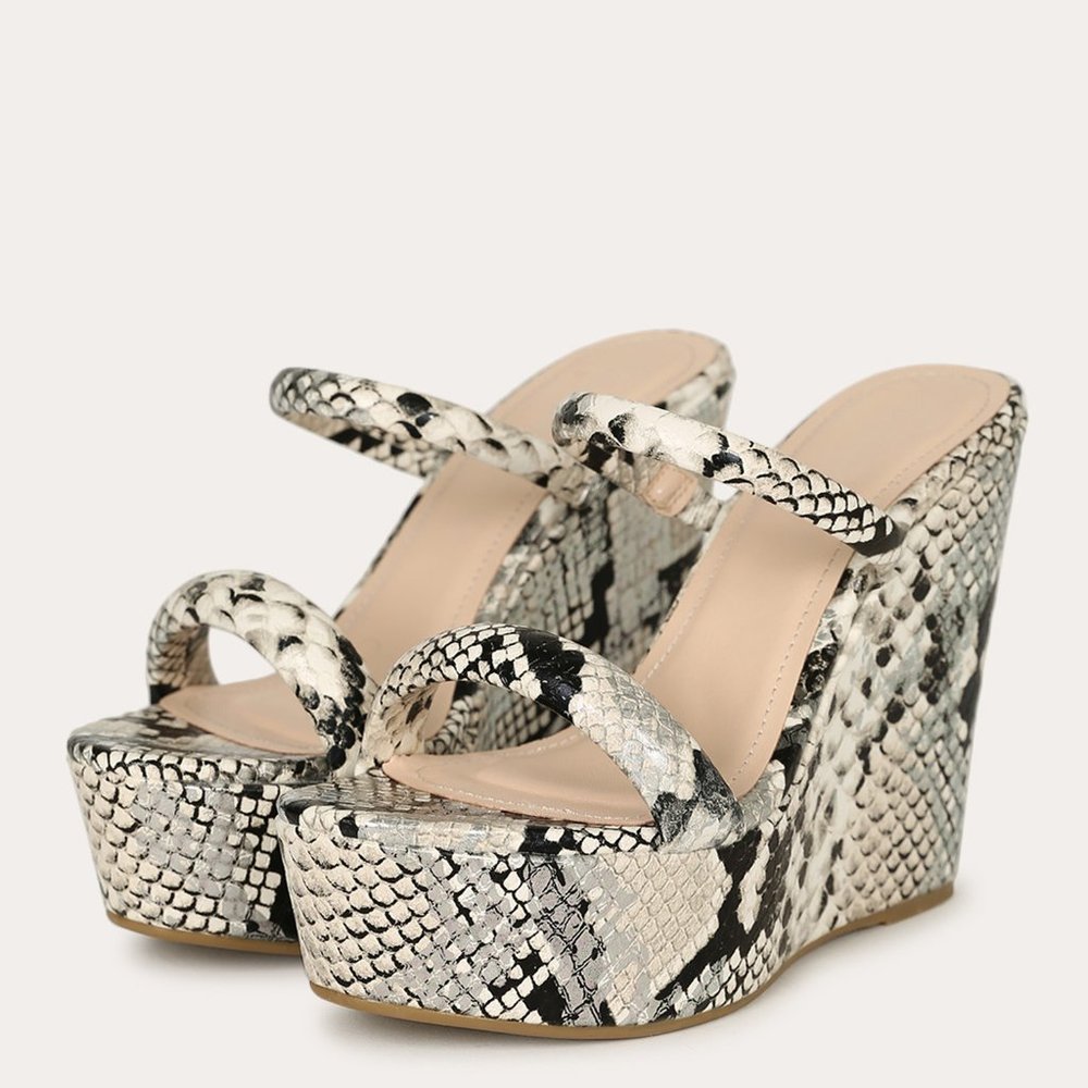 NEWπ₯ Snake Dual Strap Platform Wedge Heel Sandals - Picture 2 of 6